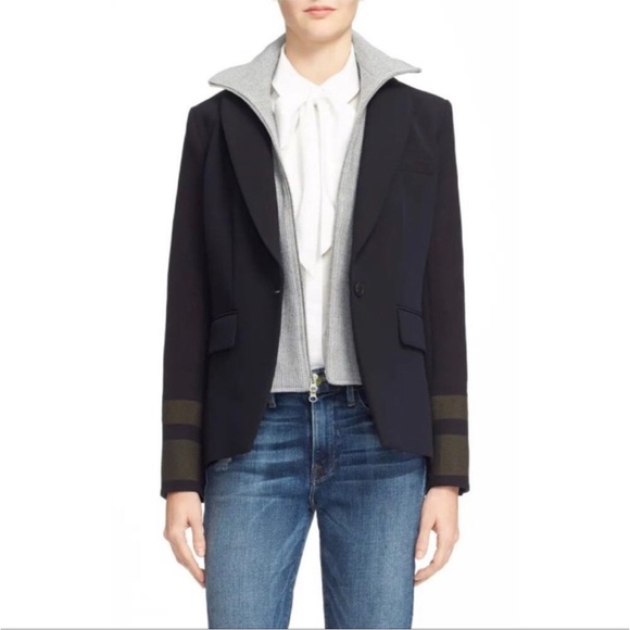 $698 RARE Veronica Beard Classic Dickey Jacket Navy with striped sleeves sz 6 - Picture 13 of 15